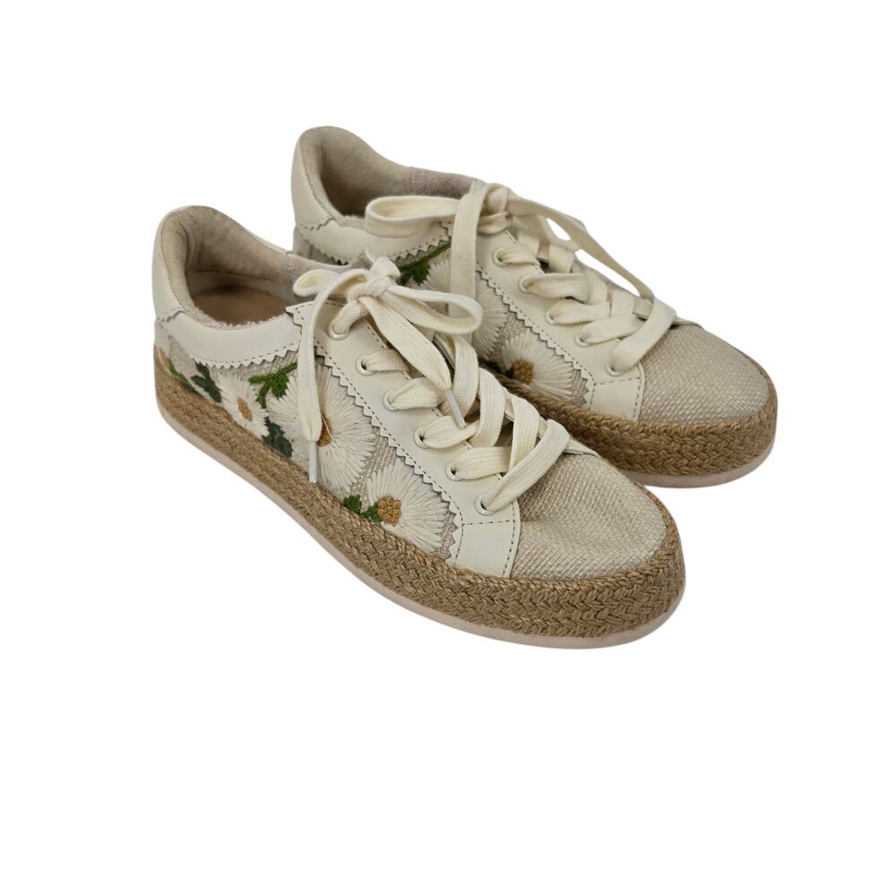NWOT Dolce Vita Cream Woven Embroidered Daisy Azalia Espadrille Sneaker Size 6.5
